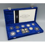 The United Kingdom Millenium Silver Collection containing thirteen silver proof coins within