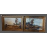 19th Century English school, rural scenes with figures, a pair of oils on canvas, 50cms x 75cms