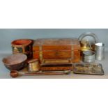 A Tonbridge ware glove box together with a 19th Century walnut fold-over writing box and other items