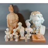 G. Setto a white glazed bust of Beethoven, 38cms tall together with a collection of small busts