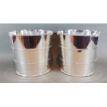A pair of silver plated wine coolers of barrel form, 20cms tall