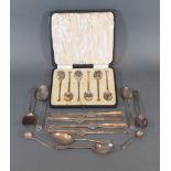 A set of six Sheffield silver coffee spoons within case, together with a set of four London silver
