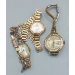A 9ct gold cased ladies wristwatch by Accurist together with two other ladies wristwatches