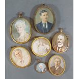 An early 20th Century portrait miniature together with six other similar portrait miniatures