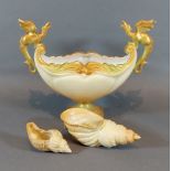 A Royal Worcester blush ivory two handled comport 17cms tall together with two Royal Worcester small