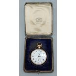 A 9ct gold cased open face pocket watch, the enamel dial inscribed Reid, with Roman numerals and