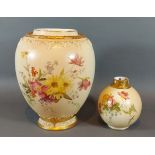 A Royal Worcester blush ivory vase hand painted with summer flowers and highlighted with gilt,