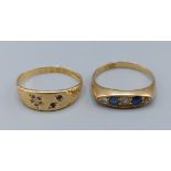 An 18ct gold diamond and sapphire set ring, with two sapphire and three diamonds together with an