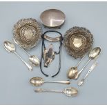 A pair of Birmingham silver bon bon dishes together with a Birmingham silver jewellery casket, seven