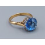 A 14ct gold ring set large blue stone, 3.9gms, ring size O