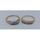 An 18ct gold ring set four diamonds together with an 18ct gold three stone diamond ring, illusion