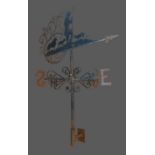 A patinated metal weathervane depicting a Sheppard with sheep and dog, 110cms tall