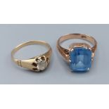 A 14ct gold ring set rectangular blue stone together with a 14ct gold solitaire dress ring, 6.