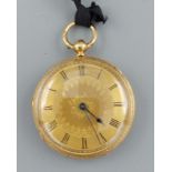 An 18ct gold pocket watch, the movement inscribed J. Cayward, Regent Street London, with engraved