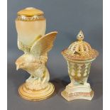 A Royal Worcester blush ivory specimen vase in the form of a bird, 21cms tall together with a