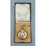 A 9ct gold cased half hunter pocket watch by J.W. Benson, the enamel dial with Roman numerals and