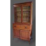 A 19th Century mahogany secretaire bookcase with a moulded cornice above two astragal glazed