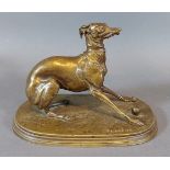 Pierre Jules Mene, a patinated bronze model of a dog with a ball, 15cms long
