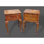 A Circa 1920's walnut Queen Anne style two drawer bedside table together with another similar