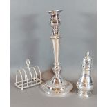 A Sheffield silver four division toast rack together with a Birmingham silver sugar caster, 10ozs