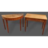 A 19th Century demi-lune side table together with a mahogany side table and a 19th Century drop flap