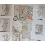 An early large unframed coloured map of Portugal together with six other unframed coloured maps of