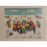 Ivan Generalic, winter scene with figures, signed in pencil, 55cms x 75cms