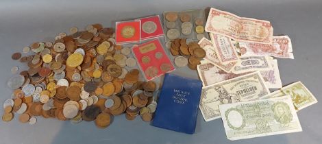 A coin collection, to include British and foreign and a small collection of bank notes