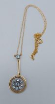 A 15ct gold necklace set with ten Aquamarine and with fine link chain, 3.4gms