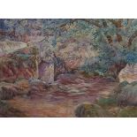 Frederick Pedrick, rural scene with boulders before a track, watercolour, signed, 34cms x 49cms