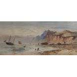 Lennard Lewis, coastal scene with figures and boats, watercolour, signed and dated 1887, 23cms x