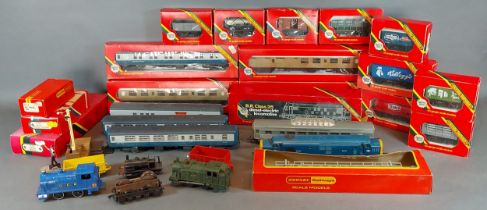 A Hornby OO guage locomotive BR Class 25 together with a collection of other OO guage model