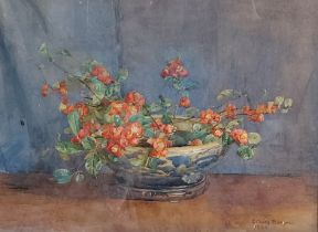 Eliza Mary Burgess, still life flowers in a bowl upon a table, watercolour, signed and dated 1926,