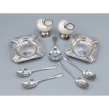 A pair of 925 silver and conch shell spoon warmers together with a pair of Birmingham silver