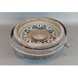 A painted ships gimbal compass by AB Lyth Stockholm, 22cms diameter