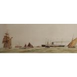 Kenneth Denton Shoesmith, marine scene with steam ships and sailing vessels, watercolour, signed and