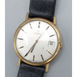 An Omega 9ct gold cased gentlemans wristwatch with date aperture and leather strap