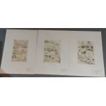 Hokusai, a group of three 19th Century woodblock prints, studies of people, 20cms x 14cms