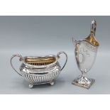 A London silver pedestal cream jug together with a Sheffield silver two handled sucrier, 10ozs