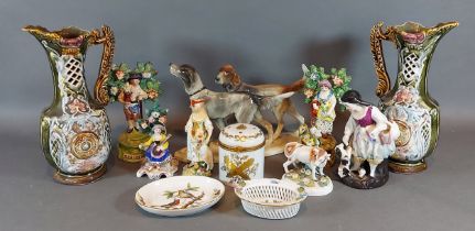 A pair of Staffordshire figures together with other ceramics