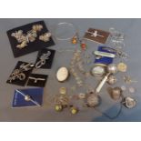 A small collection of silver brooches together with a collection of other silver jewellery and a