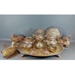 A large oval silver plated two handled tray together with a collection of silver plated items and