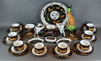 A tea service by Lynn Chase, 'Jaguar Jungle' to include cups and saucers, side plates, a