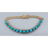 A 14ct gold and Turquoise set linked bracelet, set with 15 graduated Turquoise, 16cms long, 21.3gms