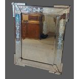 A Venetian glass rectangular wall mirror with corner mounts, 88cms x 70cms