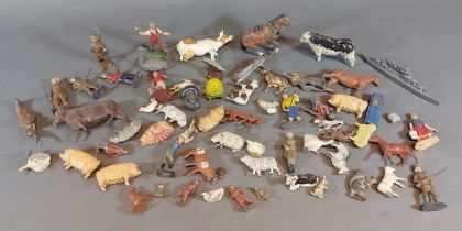 A collection of lead farm animal together with other lead models to include soldiers
