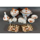 A pair of Royal Crown Derby small dishes decorated in the Imari pallette together with four pieces