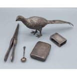 A 925 imported silver decanter in the form of a pheasant, together with a Birmingham silver