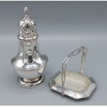 A Birmingham silver sugar caster together with a Birmingham silver bon bon dish, 8ozs
