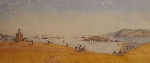 Philip Mitchell, The Hoe and Drakes Island, Plymouth, watercolour, signed and dated 1863, 24cms x